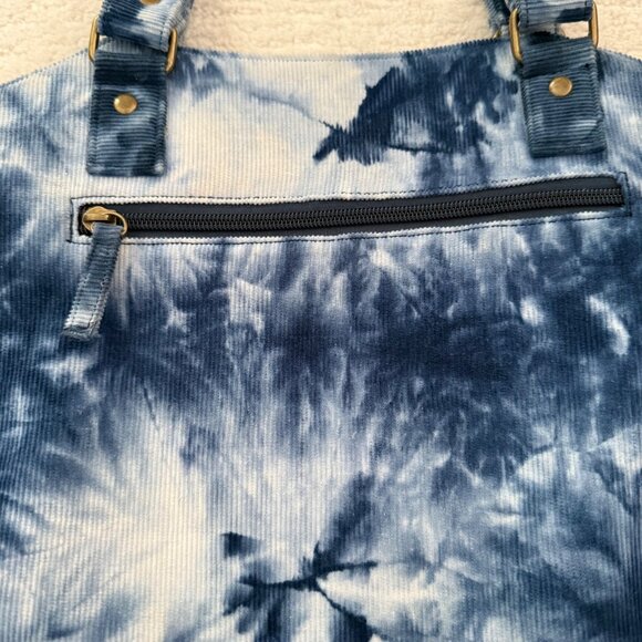 Tie-Dye Dog Print Corduroy Tote Bag With Fringe Details Zipper Pocket - Picture 9 of 13